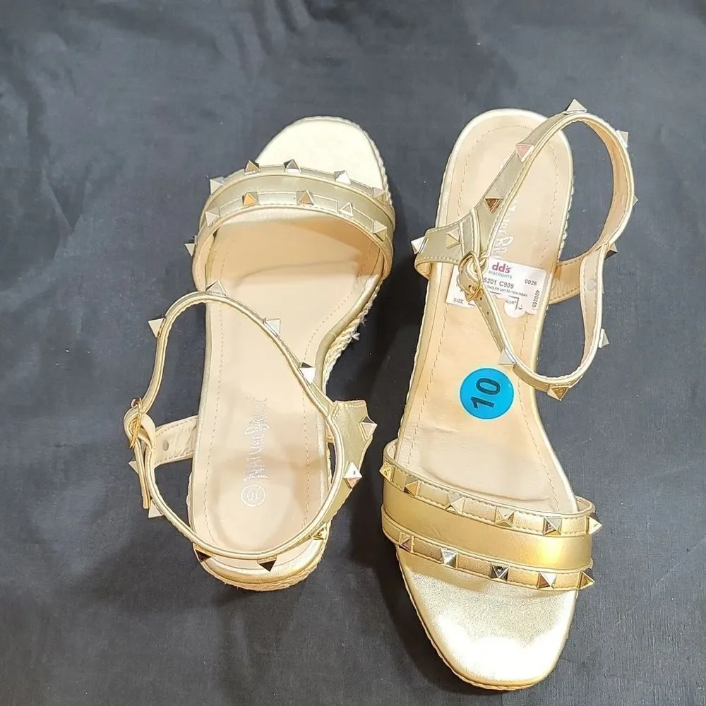 NEW NATURE BREEZE TALLY ESPADRILLE OPEN TOE WEDGE BUCKLE ANKLE PYRAMID  …